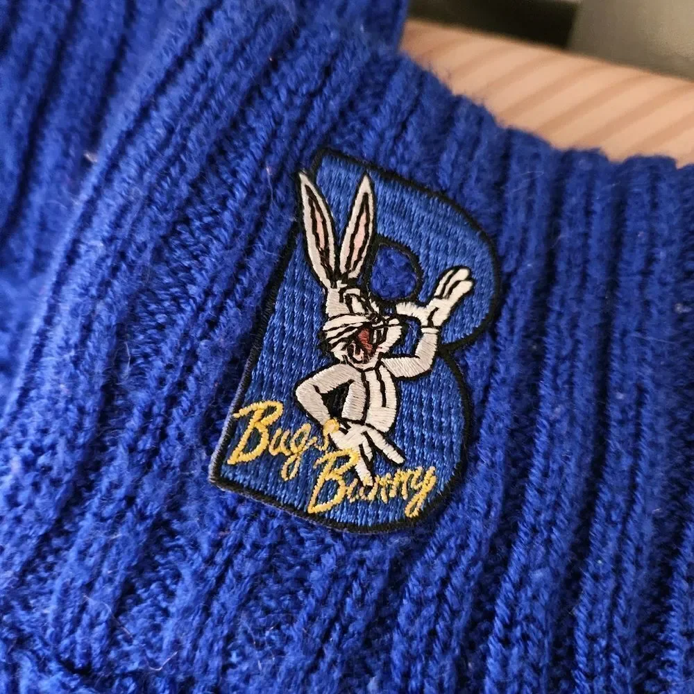 Bugs Bunny Socks Looney Toons Blue Knit Grip Bottoms Embroidered Patch Unisex